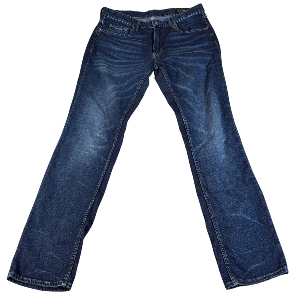 Bonobos Jeans Mens 31x32 (32x31) Blue Denim Whiskering Dark Wash Straight Leg‎